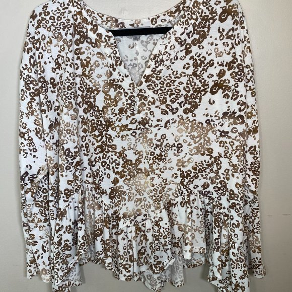 NWT Always Fabulous White and Brown Leopard Print Blouse - Picture 3 of 7